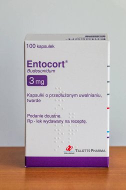 Pruszcz Gdanski, Polonya - 11 Mart 2025: Tillotts Pharma Entocort.