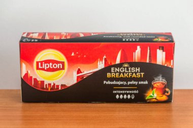 Pruszcz Gdanski, Polonya - 19 Mayıs 2025: Lipton İngiliz Kahvaltı Çayı.