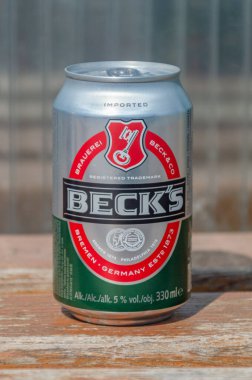 Lusowo, Polonya - 21 Haziran 2025: Alman birası Beck 's.