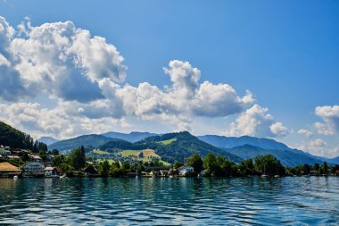View on coast of Attersee lake in Austria clipart