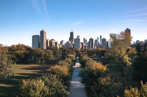 Fantastic Chicago Skyline Aerial Drone Photograph Lincoln Park Tree Lined — Stok fotoğraf