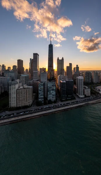 Beautiful Downtown Chicago Skyline Aerial Drone Photograph Chicago Henge Autumn — Stock Photo, Image
