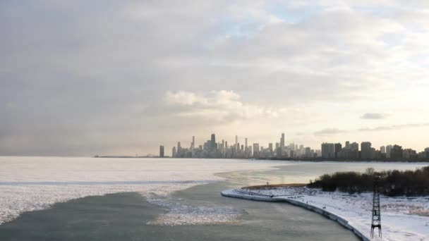 Monter Des Images Aériennes Drone Ligne Horizon Chicago Dessus Lac — Video