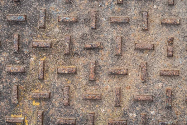 Nahaufnahme Eines Alten Vintage Stahl Kanaldeckels Mit Extrem Verwitterten Rostigen — Stockfoto