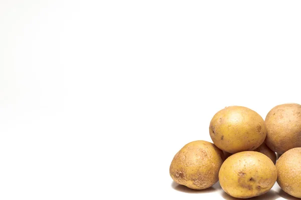 Close Photograph Pile Yellow Brown Russet Potatoes Lower Right Corner Stock Picture