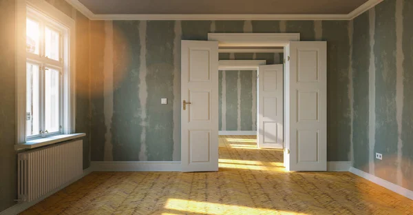 Quarto Renovação Elegante Apartamento Para Realocação Com Paredes Drywall Achatadas — Fotografia de Stock