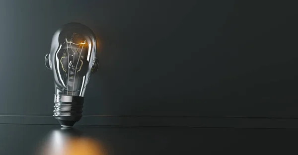 Leuchtmittel Mit Die Wand Gelehnter Kopfform Konzept Für Kreativität Innovation — Stockfoto