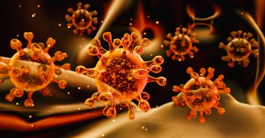 Çin patojen solunum yolu Coronavirus 2019 ncov grip salgını. Virüs hücrelerinin mikroskobik görüntüsü. Tehlikeli Asya ncov corona virüsü, SARS salgın risk konsepti