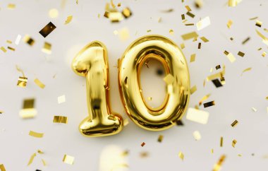 10 yaşında. Altın balonlar 10. yıldönümü, mutlu yıllar..
