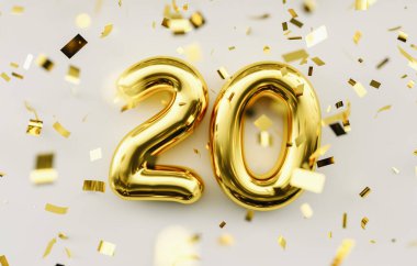 20 yaşında. Altın balonlar 20. yıldönümü, mutlu yıllar.