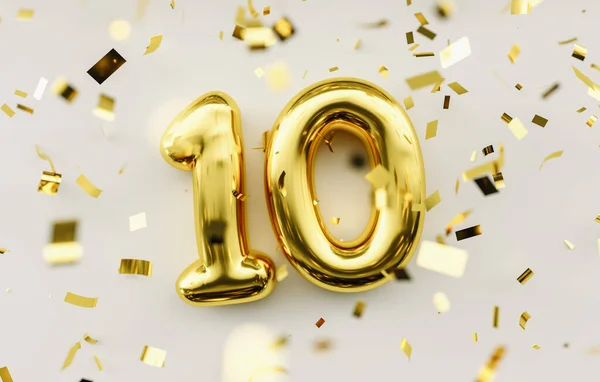 Years Old Gold Balloons Number 10Th Anniversary Happy Birthday Congratulations — Stock Photo, Image