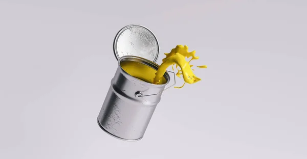 Verf Kan Spatten Geel Heldere Kleur Renovatie Concept Imag — Stockfoto