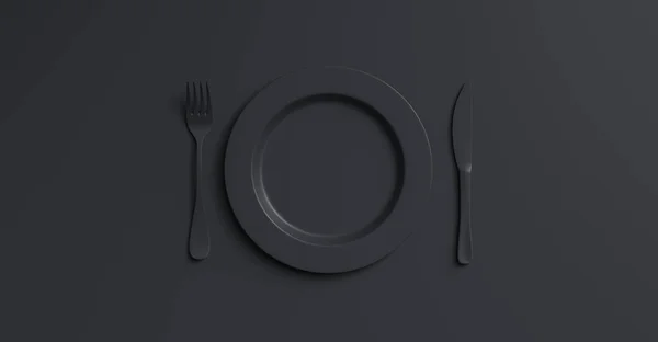 Черный Макет Вилкой Ножом Вид Сверху Прозрачная Керамическая Посуда Набором — стоковое фото