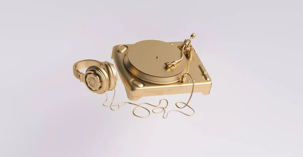 Golden Deck Headphones Party Concept Image — Stock fotografie