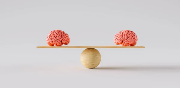 Houten Weegschaal Die Twee Menselijke Hersenen Evenwicht Brengt — Stockfoto
