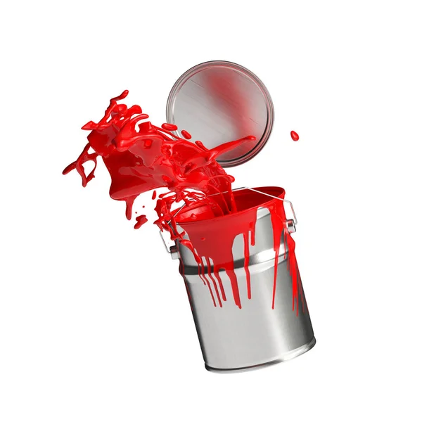 Barva Může Stříkající Červená Jasná Barva Izolované Bílém Pozadí — Stock fotografie