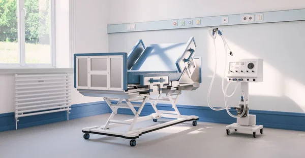 Empty Intensive Care Bed Ventilator Intensive Care Unit Clinic Covid — Stock Photo, Image