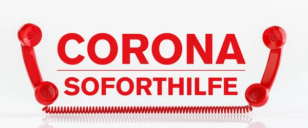 Czerwone Telefony Corona Awaryjna Pomoc Gorąca Linia Niemieckim Tekstem Corona — Zdjęcie stockowe