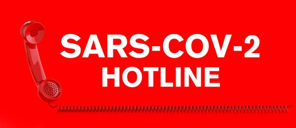 Sars Cov Coronavirus Hotline Mit Covid Virus Und Rotem Telefon — Stockfoto
