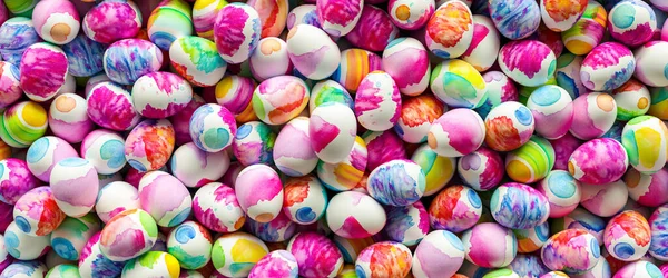 Many Colorful Watercolor Easter Eggs Panorama Banner Size — Stock Photo, Image