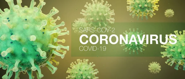 Coronavirus Sars Cov Covid Conceito Como Cabeçalho Panorama Rendering — Fotografia de Stock