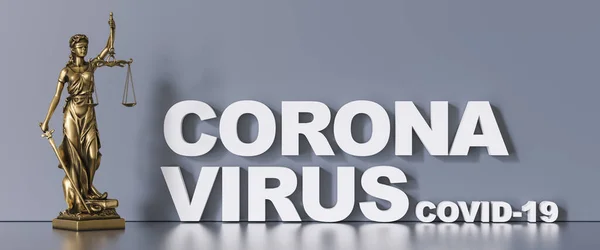 Coronavirus Covid Концепция Статуя Правосудия — стоковое фото