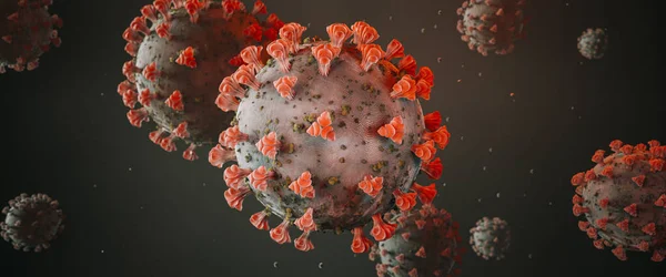 Corona Virüs Arkaplan Başlığı Sars Cov Virüsü Ile Gerçekçi Görüntüleme — Stok fotoğraf