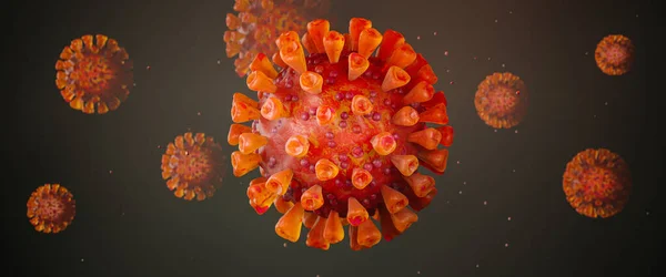 現実的なようにSars Cov 2ウイルスとコロナウイルスの背景ヘッダー 3Dレンダリング — ストック写真