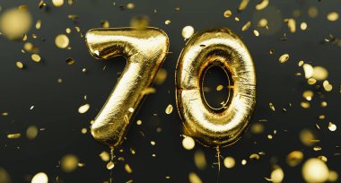 70 yaşında. Altın balonlar. 70. yıl dönümü. Mutlu yıllar.