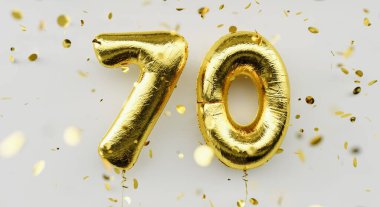 70 yaşında. Altın balonlar. 70. yıl dönümü. Mutlu yıllar.