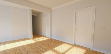 Alçılı eski binada boş parlak beyaz oda 