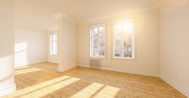 parquet in old empty Berlin stucco room  clipart