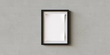 Beton bir duvarın önünde paspaslı resim çerçevesi şablonu, bireysel metniniz için telif alanı.