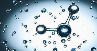 H2 hydrogen molecules on the gray background clipart