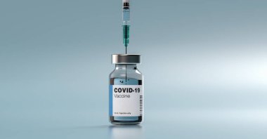 COVID-19 Coronavirus mRNA Aşısı ve Şırınga. Kişisel metinler için boş etiket. SARS cov 2 enfeksiyon salgını için görüntüyü kabul et