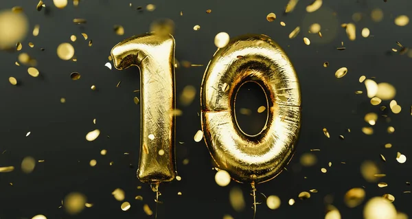 Χρονών Χρυσά Μπαλόνια 10Η Επέτειος Χρόνια Πολλά Πεσμένα Κομφετί — Φωτογραφία Αρχείου