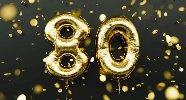Jaar Oud Gouden Ballonnen Nummer Jubileum Gefeliciteerd Met Vallende Confetti — Stockfoto