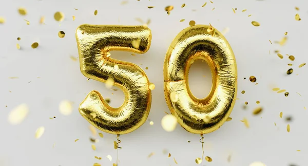Anos Balões Ouro Número Aniversário Parabéns Aniversário Feliz Com Confete — Fotografia de Stock