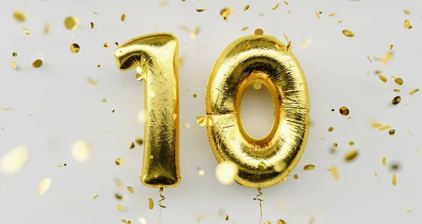 Χρονών Χρυσό Μπαλόνια Νούμερο Επέτειο Χρόνια Πολλά Συγχαρητήρια Πτώση Κομφετί — Φωτογραφία Αρχείου