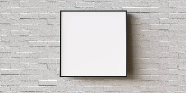 White frame on brick wall background. Modern picture frame, Empty white border frame, Blank picture frame on white wall template minimal concept.