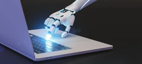 and of a ai or KI robot is using the keyboard of an computer or laptop