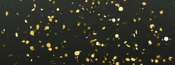 Cae Confeti Dorado Brillante Sobre Fondo Negro Luminoso Oropel Festivo — Foto de Stock