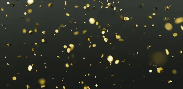 Vallende Glanzende Gouden Confetti Zwarte Achtergrond Heldere Feestelijke Tinsel Van — Stockfoto