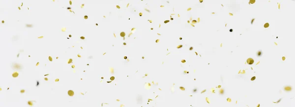 Vallende Glanzende Gouden Confetti Witte Achtergrond Heldere Feestelijke Tinsel Van — Stockfoto