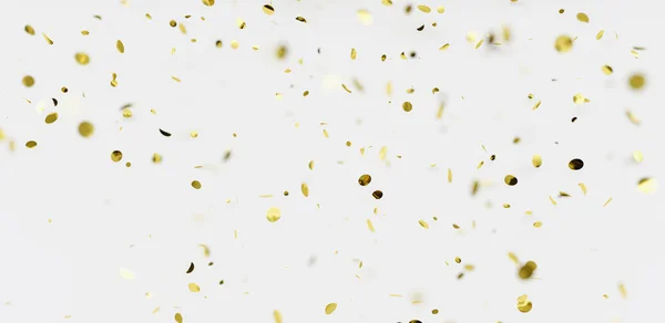 Cae Confeti Dorado Brillante Sobre Fondo Blanco Luminoso Oropel Festivo — Foto de Stock