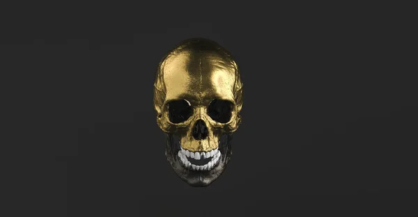 Cráneo Humano Dorado Boca Abierta Mordaza Hueso Pirata Veneno Símbolo —  Fotos de Stock