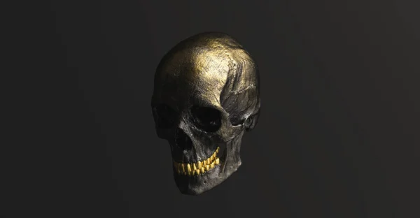 Golden Black Human Skull Side View Pirate Jed Horor Symbol — Stock fotografie