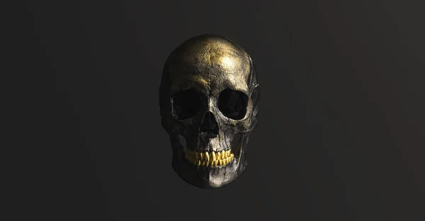 黄金の黒人間の頭蓋骨海賊毒ホラーシンボルハロウィン医療 解剖学 医学の概念像 — ストック写真