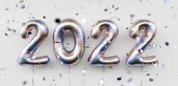 Καλή Χρονιά 2022 2022 Tarnishing Μπαλόνια Φύλλο Και Πτώση Κομφετί — Φωτογραφία Αρχείου