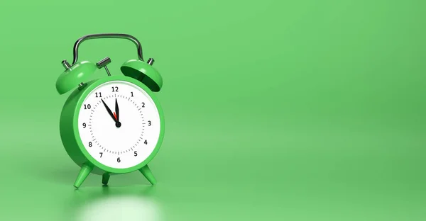 Green Vintage Alarm Clock Point Five Minutes Twelve Clock Bright — Stock Photo, Image